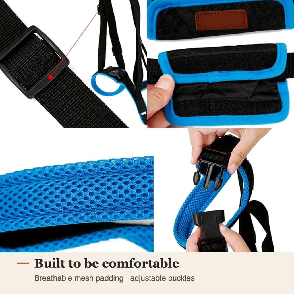 Close-up of breathable mesh padding and adjustable buckles
